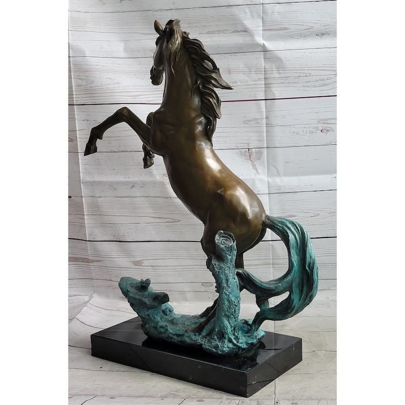 Rearing Horse On Hind Legs Bronze Statue Sculpture W/ Blue Green Patina Original Art