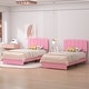 preview thumbnail 1 of 46, VECELO Kids Bed Frame, Plantform Beds with Storage Drawer, Height Adjustable Upholstered Bed, Twin Size Bed Set of 2 Pink