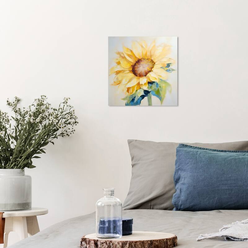 Wynwood Studio Canvas Floral and Botanical This Time Sunflower Yellow and Rustic Wall Art Canvas Print - 12 x 12