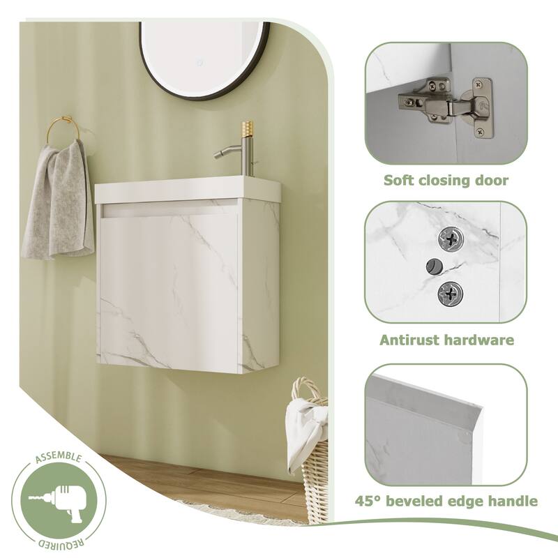 20" Floating Bathroom Vanity with Sink, Mini Wall Mounted Bathroom Vanity with Soft Close Door