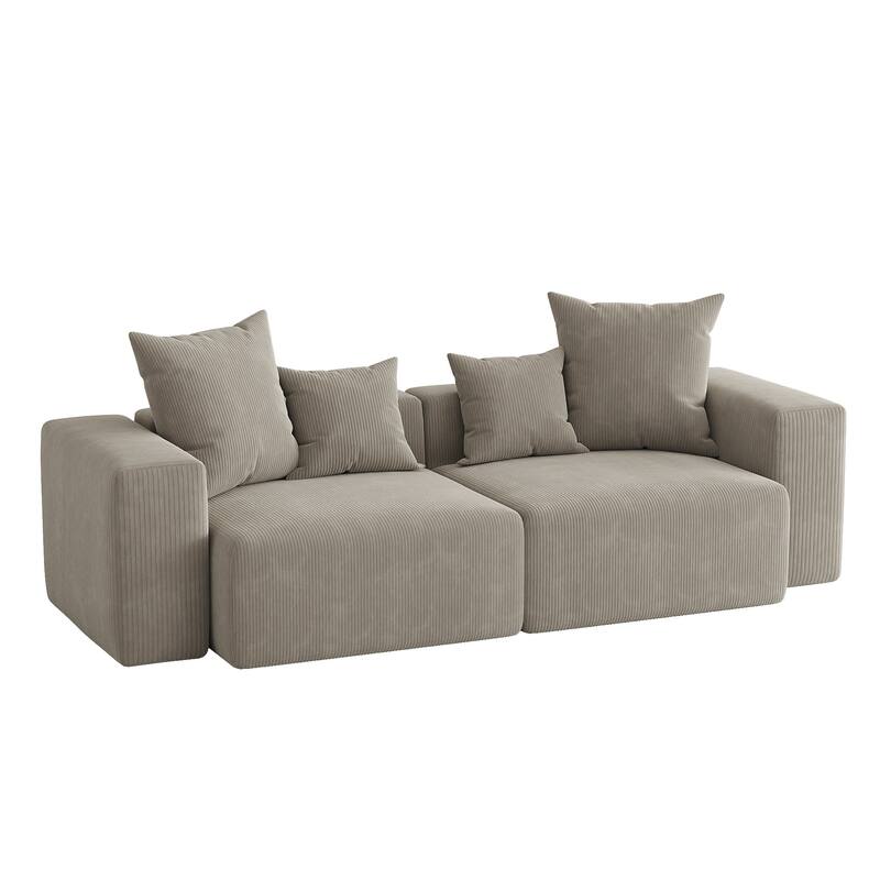 2 Set Oversized Corduroy Sectional Sofa Square Arm