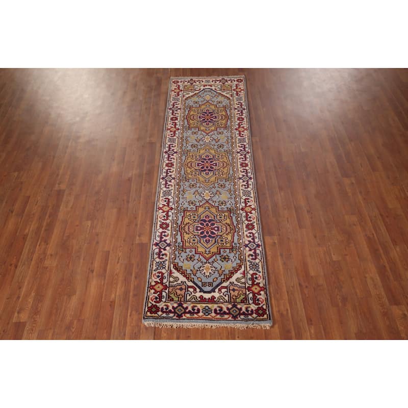 Light Blue Heriz Serapi Oriental Runner Rug Hand-Knotted Wool Carpet - 2'6"x 8'1"