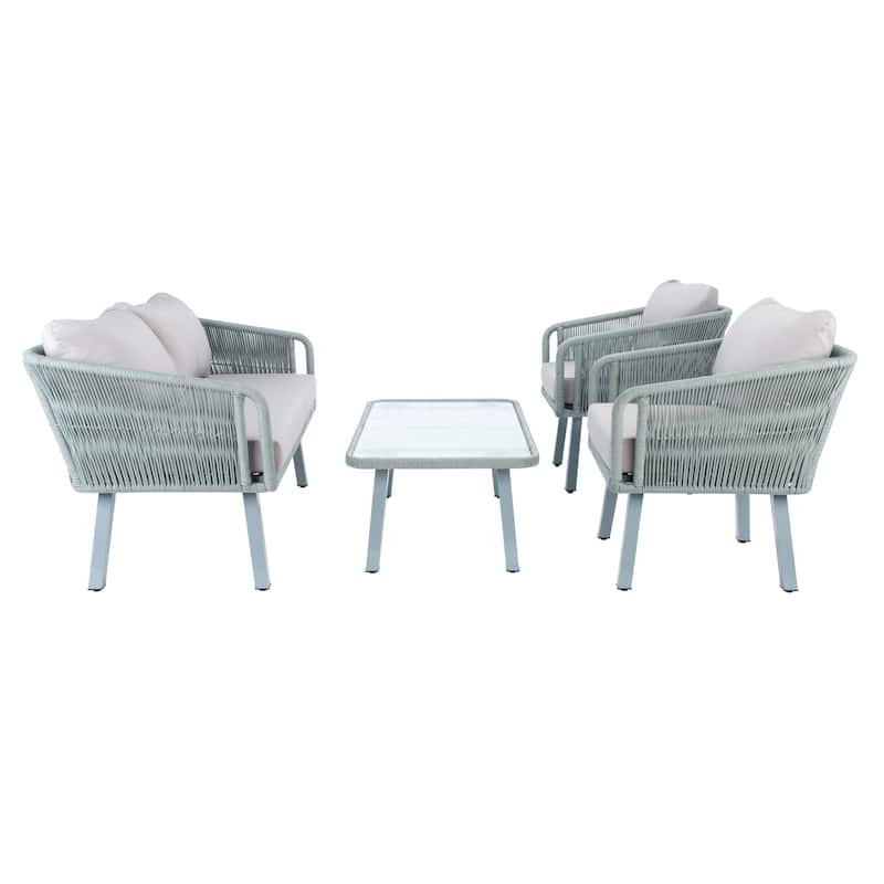 SAFAVIEH Outdoor Cajsa 4-Piece Rope Patio Set - 53W x 27D x 26H