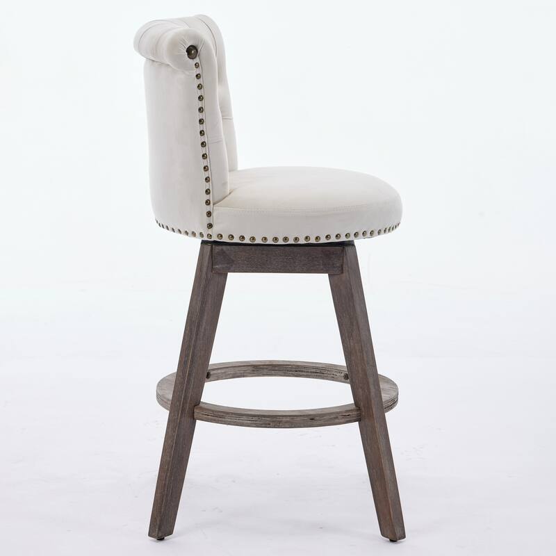 26" Counter Height Bar Stools Set of 2, 360°Swivel Stools with Back & Hand - Tufted Button - Trimmed Edges