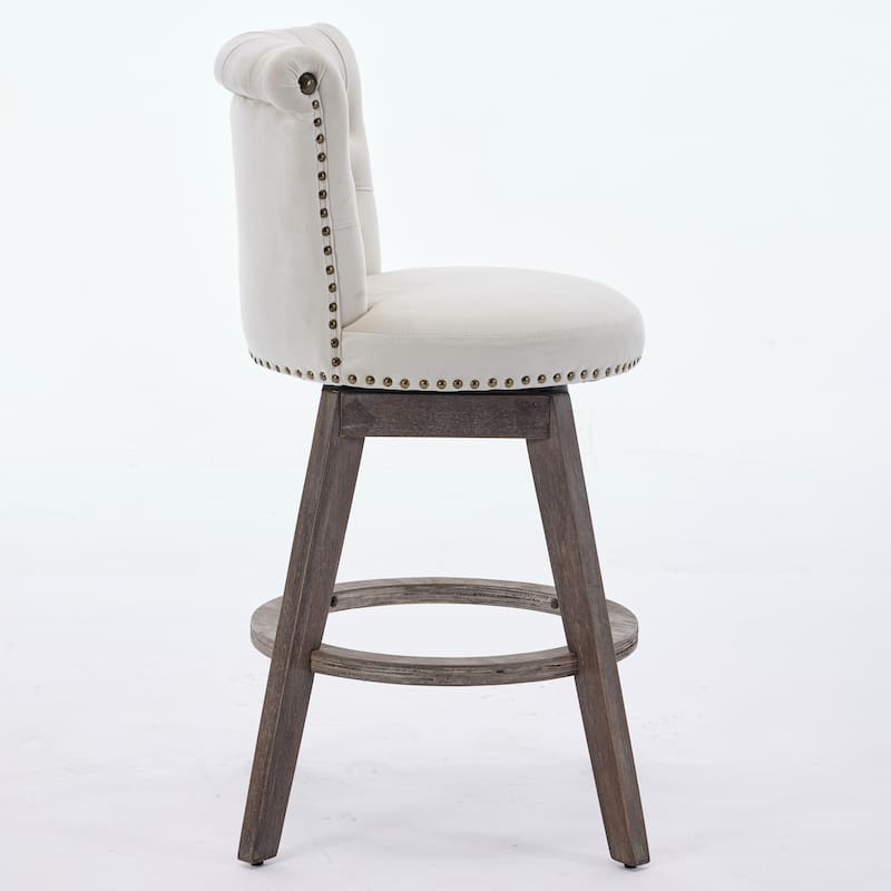 Roomfitters 26" Velvet Swivel Bar Stools Set of 2, Tufted Counter Height Stools with Back and Wood Legs