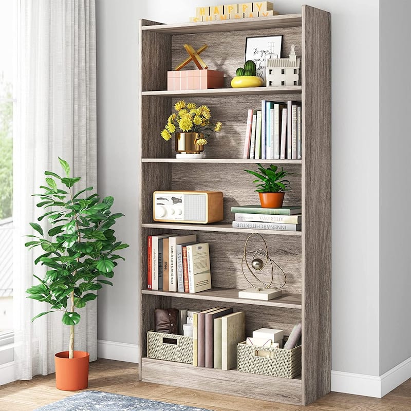 Industrial 72inch Tall Bookcase 6Tier Gray Library Bookshelf On