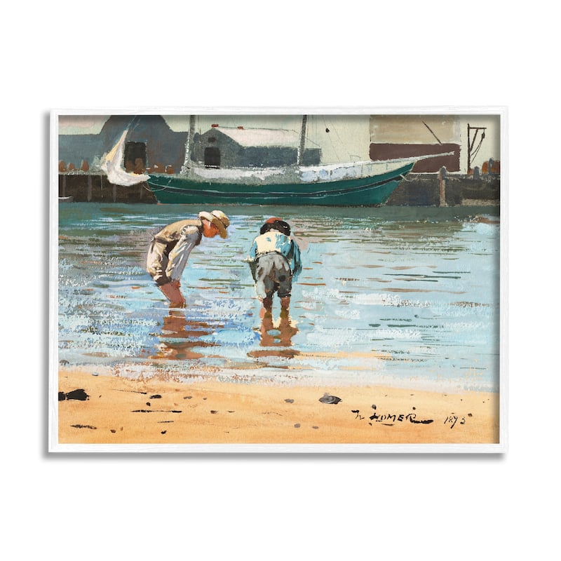 Stupell People Shoreline Beach Marina Searching Sea Life Framed Wall Art, Design by Lettered and Lined - Multi