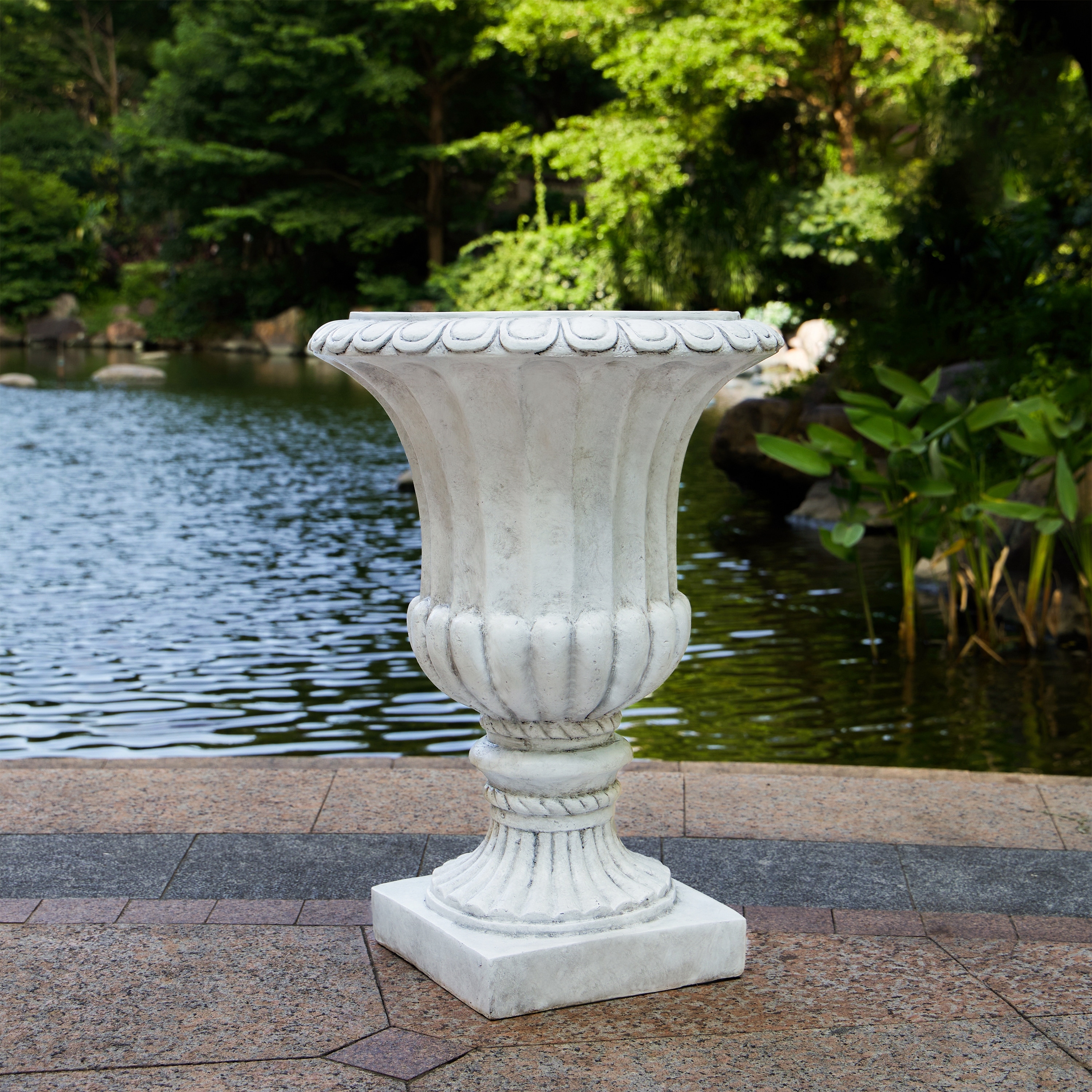 Classic Elegant Gray Urn Planter Pot for Patio Garden and Living Room