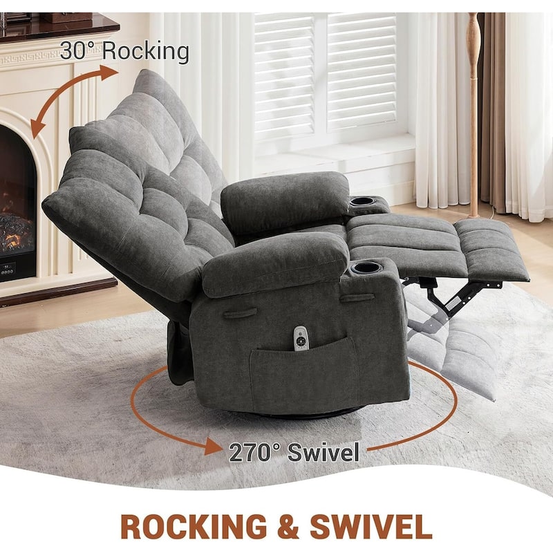 Swivel Rocker Recliner Chair, with Massage and Heat and Side Pocket