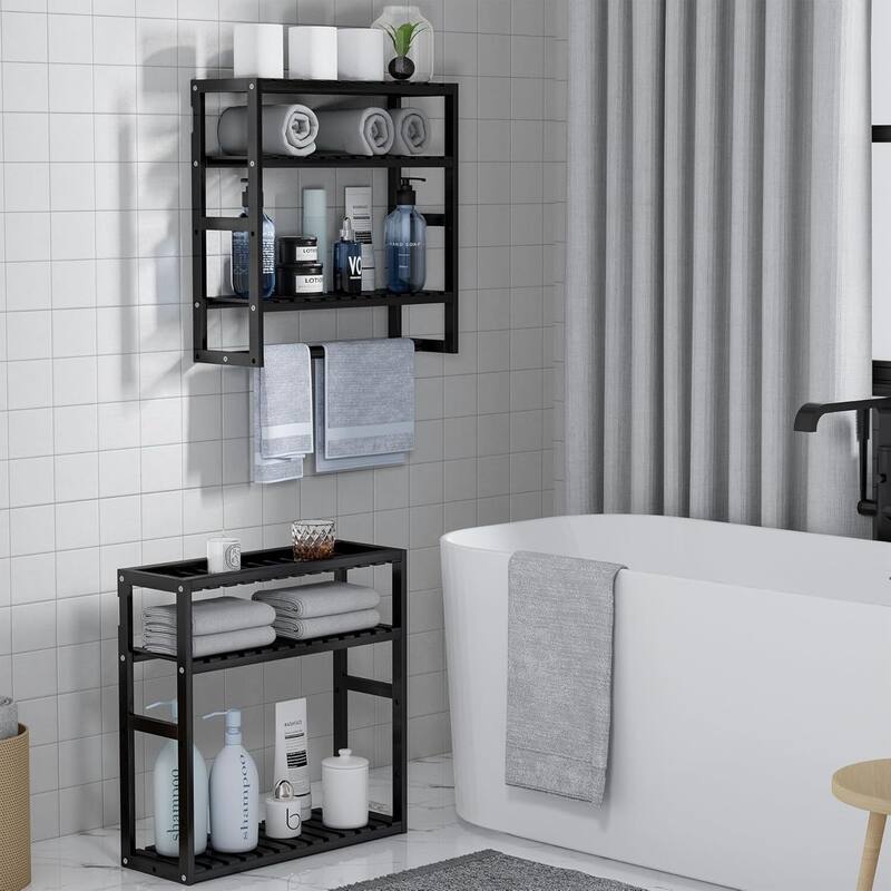 Towel Rack Bathroom Storage Shelves Over The Toilet with Towel Bar