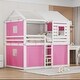 preview thumbnail 5 of 13, Impression & Beautiful Full Size Bunk Wood House Bed with Tent,Pink+White