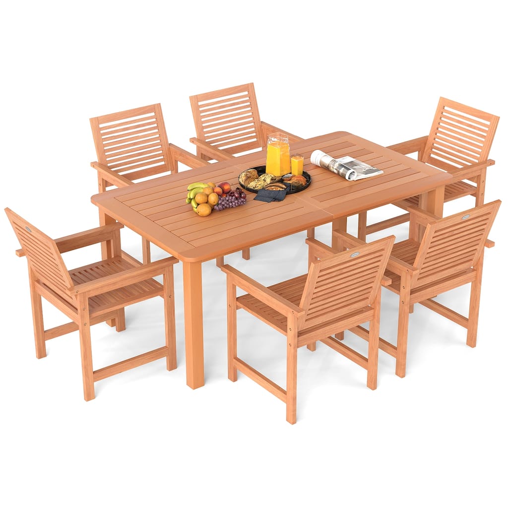 Gymax 7-Piece Patio Wood Dining Table Set Outdoor Rectangular Table