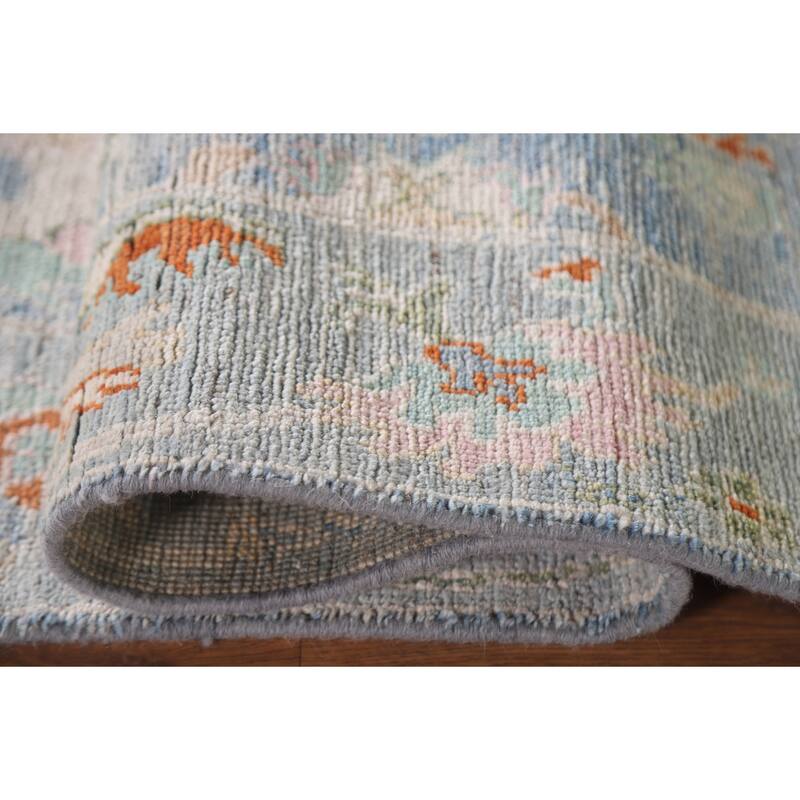 Hand Knotted Oriental 100% Wool Carpet Transitional All-Over Navy Blue & Blues Oushak Runner Rug - 9' 11'' X 2' 8''