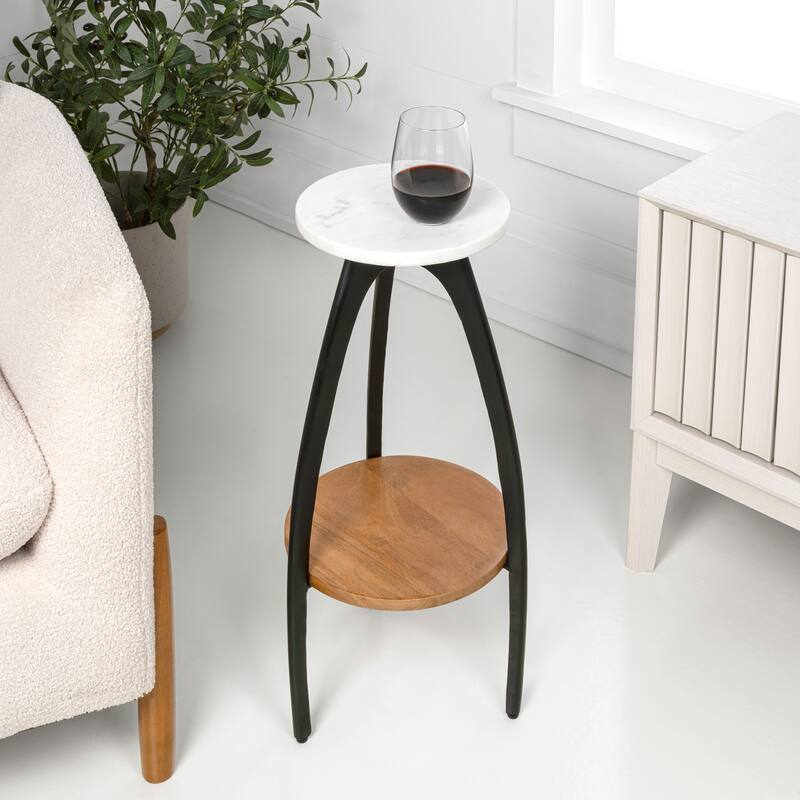 JONATHAN Y Ollie 24.5" Metal Tripod End Table w/ Marble Top & Wood Undershelf