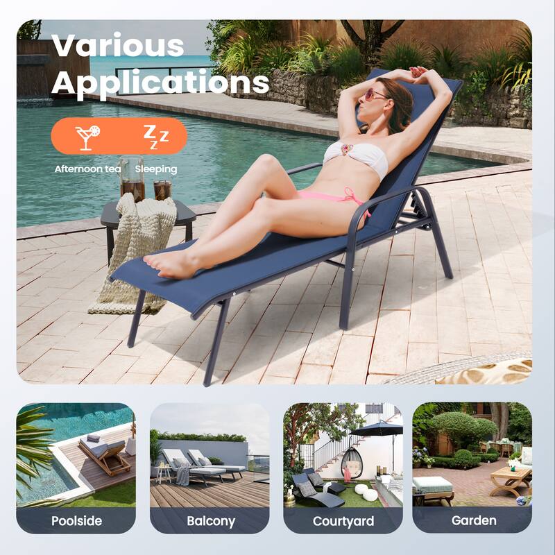 Pellebant Outdoor Adjustable Patio Chaise Lounge Chairs with Armrest Set of 2