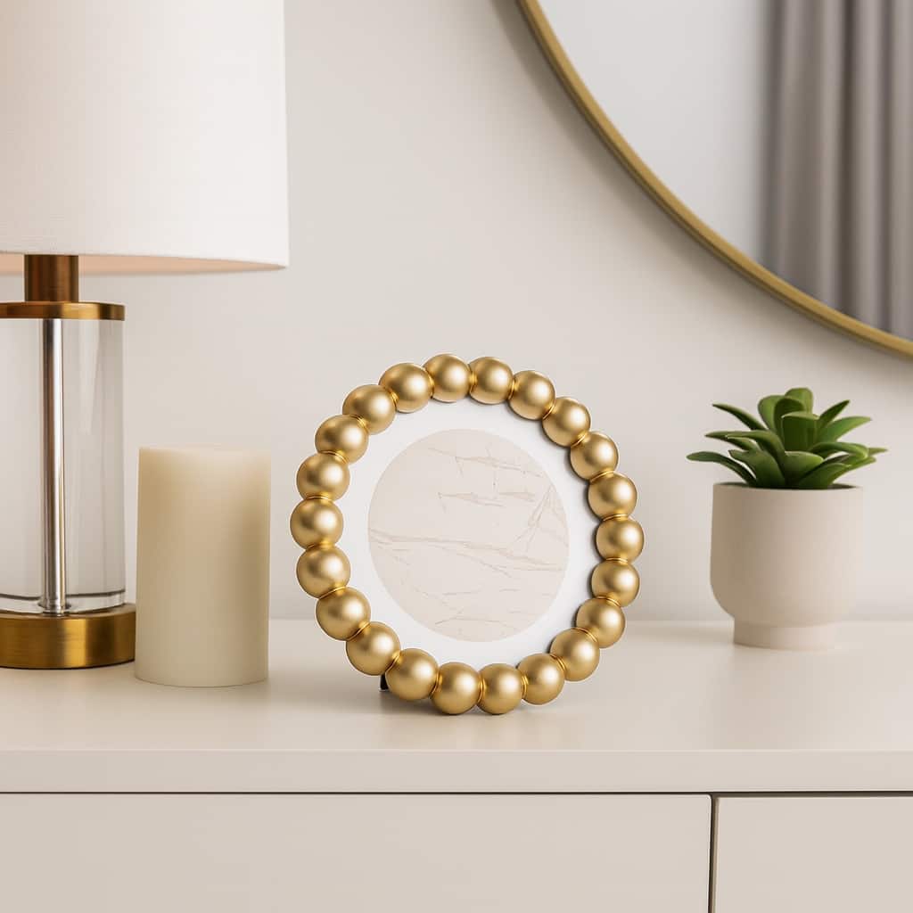 Gold 6x6 in. Glass Matted To 4x4 Beaded Modern Photo Frame