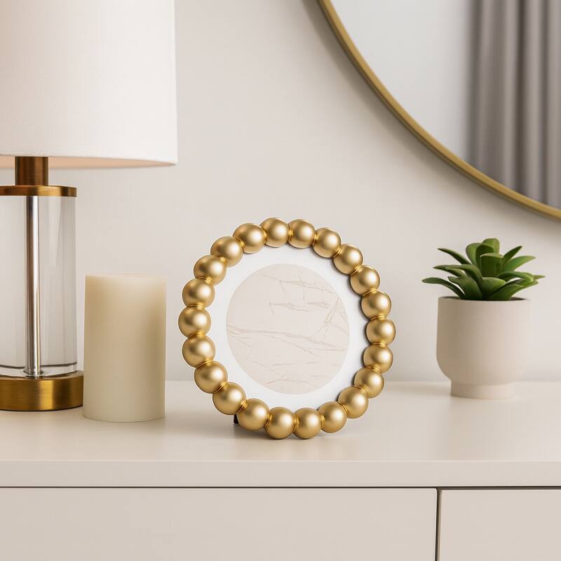 Gold 6x6 in. Glass Matted To 4x4 Beaded Modern Photo Frame - Gold - 7.0"