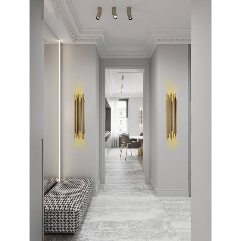 2-Light Gold Stainless Steel Rod Wall Sconce