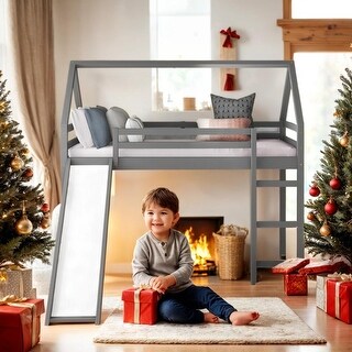Contemporary Design Twin Loft House Bed with Ladder and Slide, Maximized Space Saving, Health and Comfort