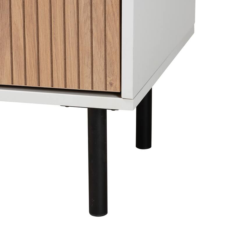 Karima Mid-Century Modern Two-Tone White and Natural Brown Finished Wood and Black Metal 5-Drawer Storage Cabinet