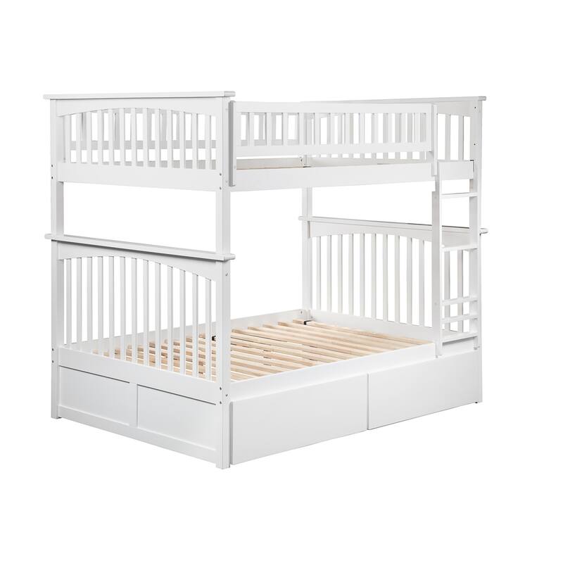 AFI Columbia Full over Full Size Bunk Bed with Bed Drawers and Charging Station in White