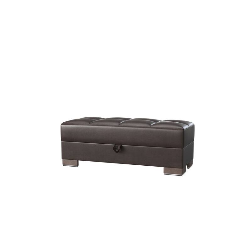 HomeRoots 52" Brown Faux Leather Tufted Storage Ottoman