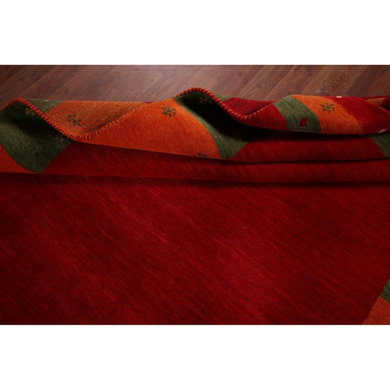 Red Gabbeh Oriental Area Rug Hand-Knotted Wool Carpet - 5'9"x 7'11"