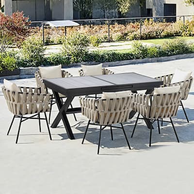 Flexible Outdoor Dining Set,6 Chairs and Extendable Table,62.9" to 82.6"