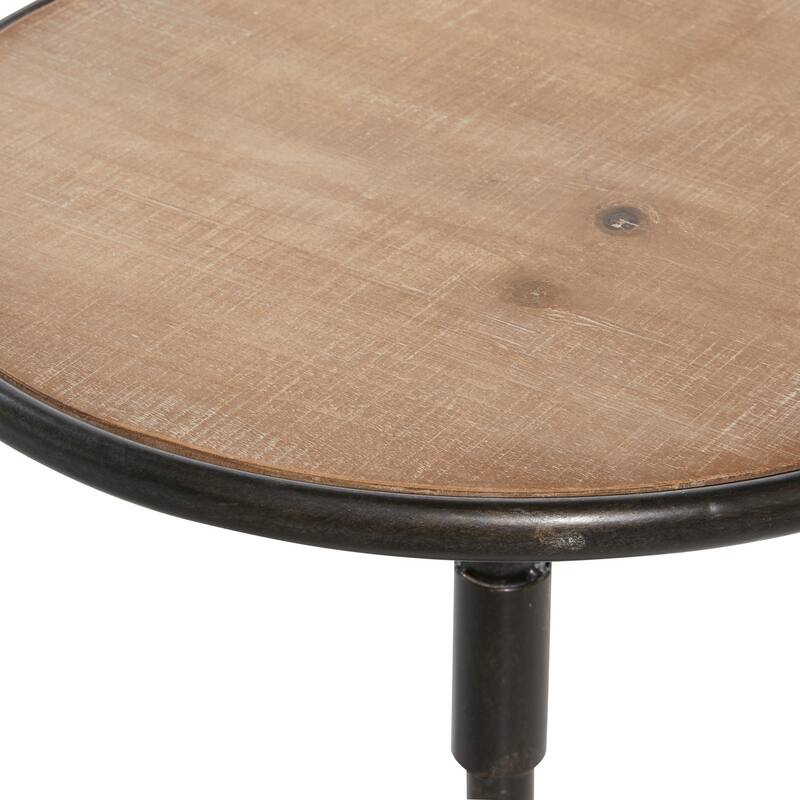 Bronze Metal Side End Accent Table with Brown Wood Top
