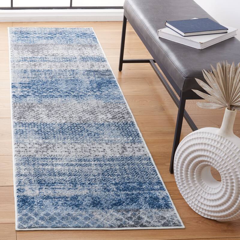 SAFAVIEH Amelia Dhian Modern Moroccan Distressed Rug - 2'2" x 8' Runner - Navy/Grey