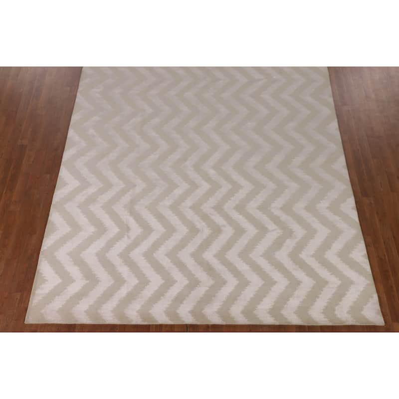 Chevron Style Nepalese Indian Area Rug Hand-Knotted Wool Carpet - 8'0" x 9'10"