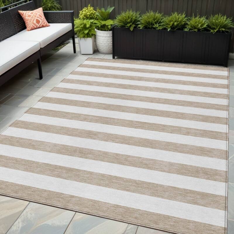 Almine Stripe Weather Resistant Versatile Elegance Outdoor Rug - 5' X 8' - Multi