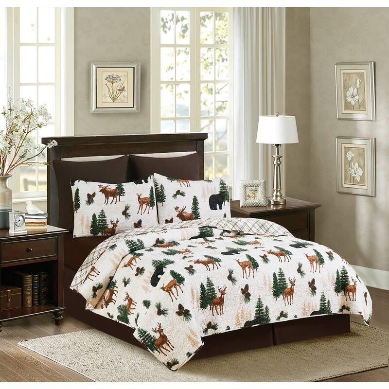 Crestwood Rustic Lodge Cotton Quilt Set - Reversible and Machine Washable
