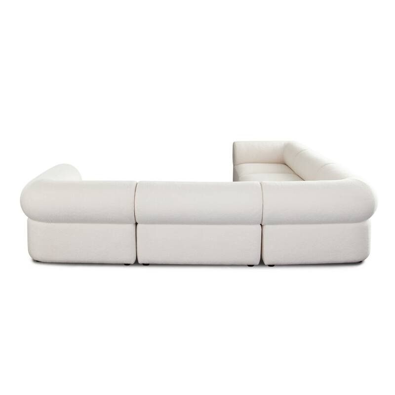 Zey 5pc Modular Corner L Sectional Sofa, Ivory Sherpa Fabric, 120 Inch