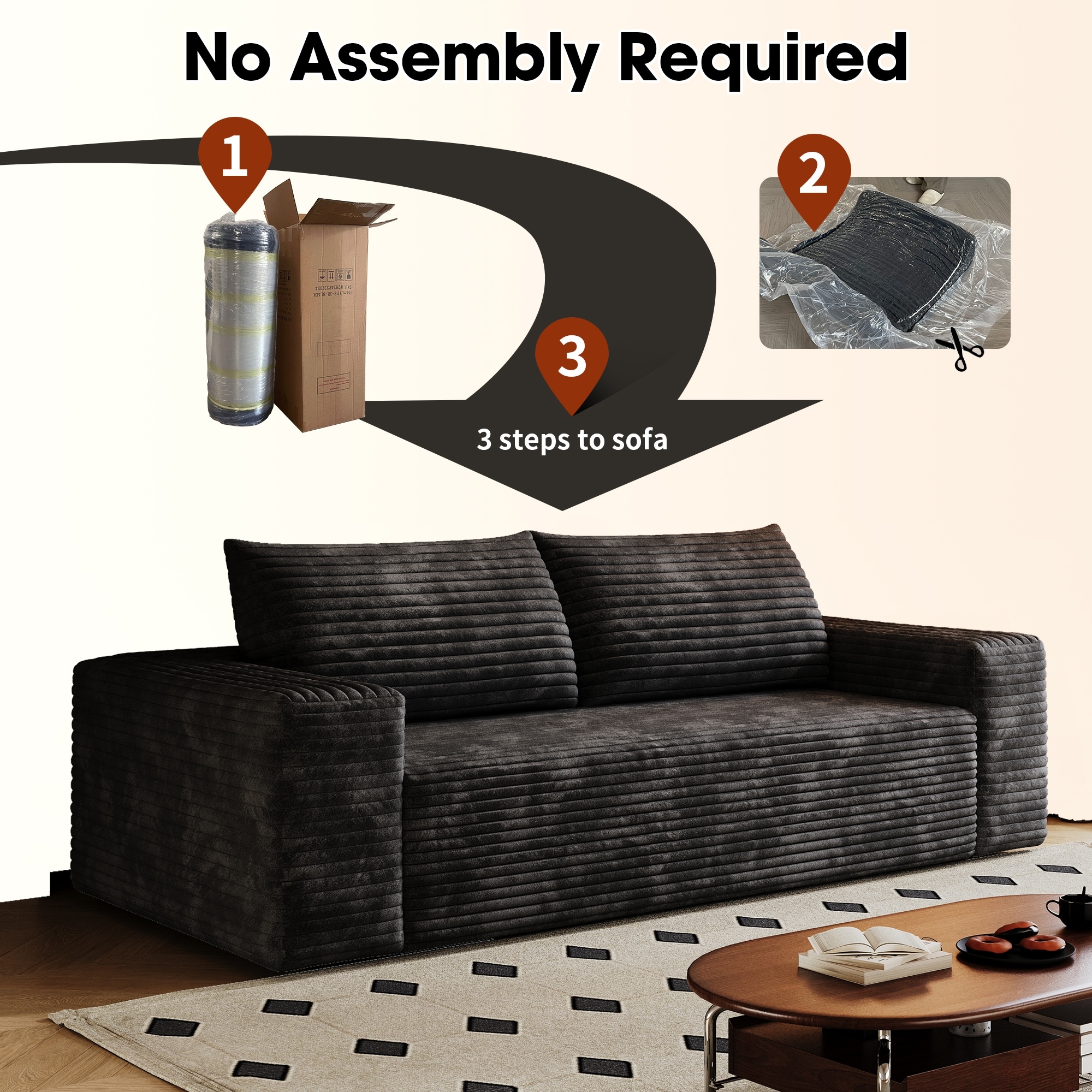 Loveseat Sofa with Deep Seat & Memory Foam, 2 Seater Floor Couch with Corduroy Fabric, Small Couch for Living Room, Apartement