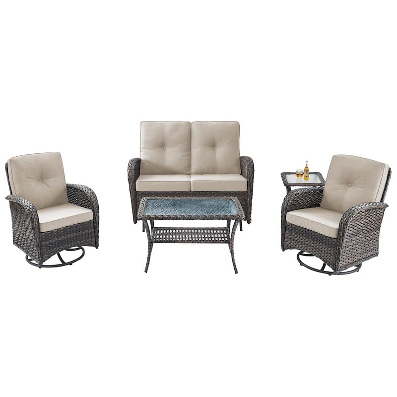 Pocassy 5 Pieces Glider Sofa with Swivel Chairs Ottomans
