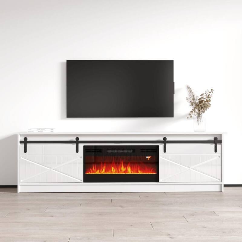 Granero BL-EF Electric Fireplace 79" TV Stand - White