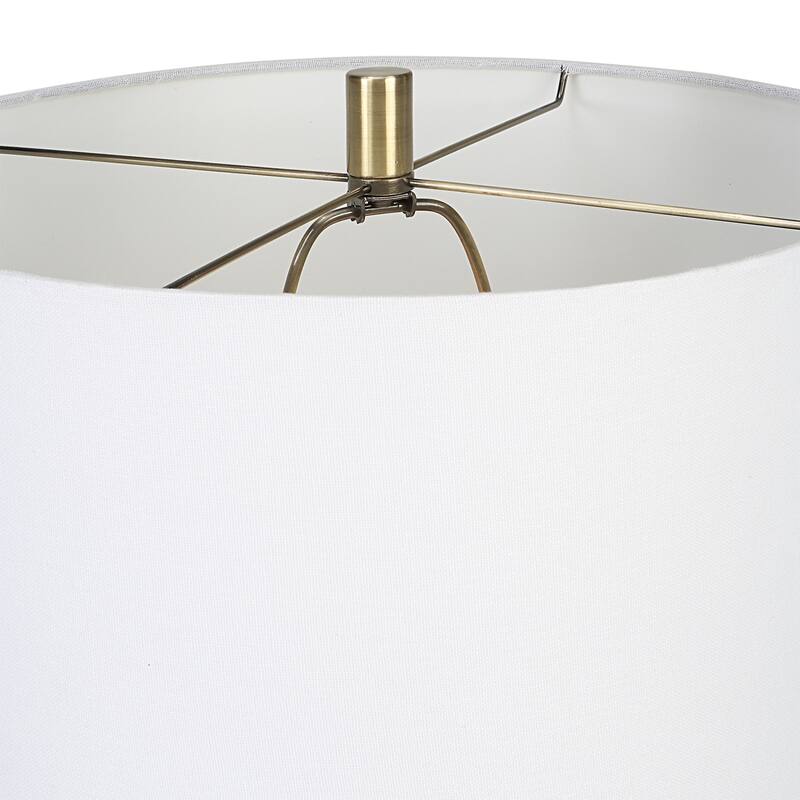 Glazed Ceramic Table Lamp with Drum Shade - 26.5" - Brown and White