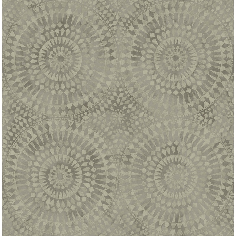 Seabrook Designs Glisten Circles Faux Unpasted Wallpaper - 20.5 in. W x 33 ft. L - Metallic Silver and Cream