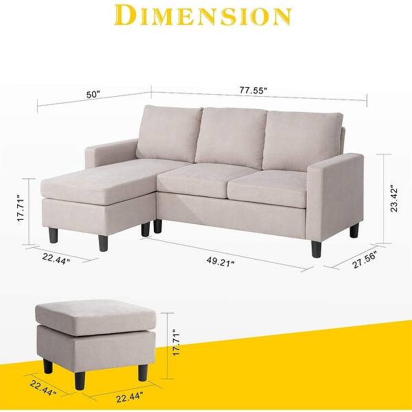 dimension image slide 3 of 6, Futzca Modern L-shaped Convertible Sectional Sofa w/ Reversible Chaise