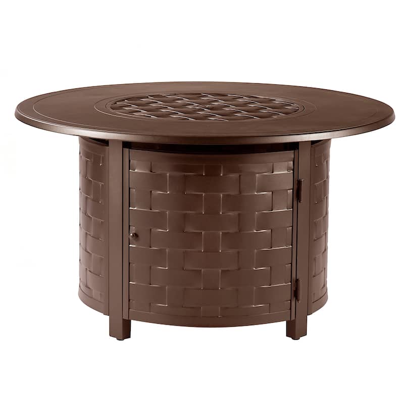 Round 44 in. x 44 in. Aluminum Propane Fire Pit Table with Glass Beads, Two Covers, Lid, 57,000 BTUs