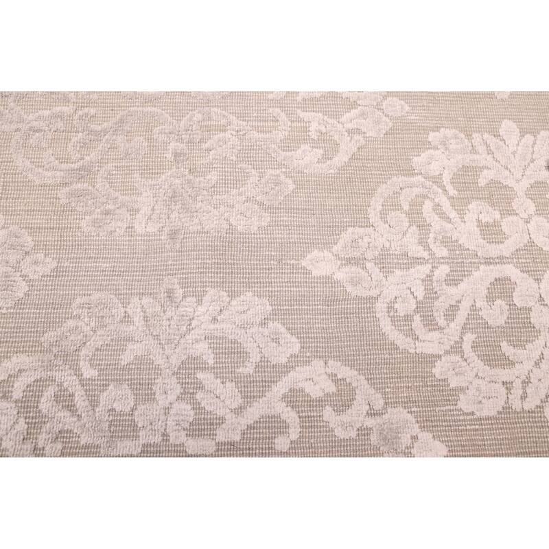 ECARPETGALLERY Hand Loomed Elysian Light Grey Viscose, Wool Rug - 9'10 x 13'3