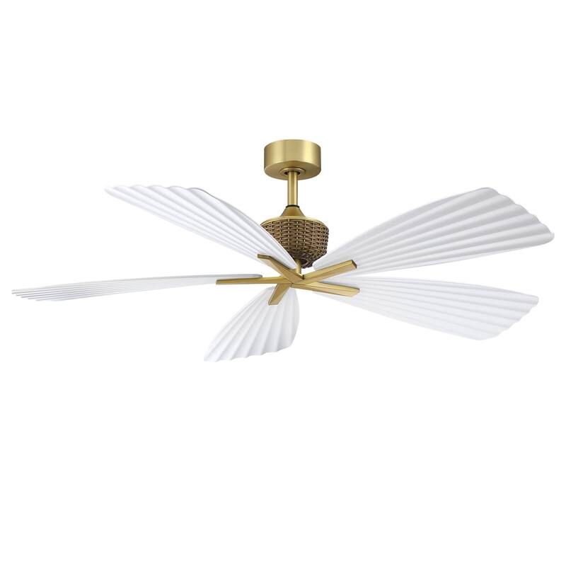 56" Tropical White Palm Leaf 5-Blade Indoor Outdoor Ceiling Fan with Remote, No Light