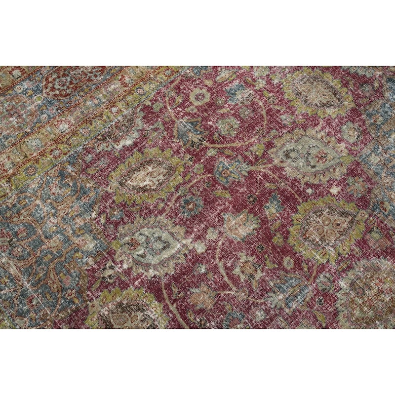 Hand Knotted Oriental 100% Wool Carpet Traditional Floral Pink Tabriz Area Rug - 13' 10'' X 10' 10''