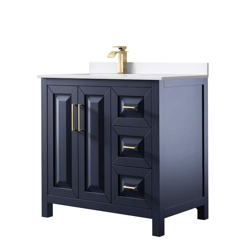 Wyndham Collection WCV252536S-Left-VCA-MXX Daria 36" Free Standing - Dark Blue / White Cultured Marble Top / Brushed