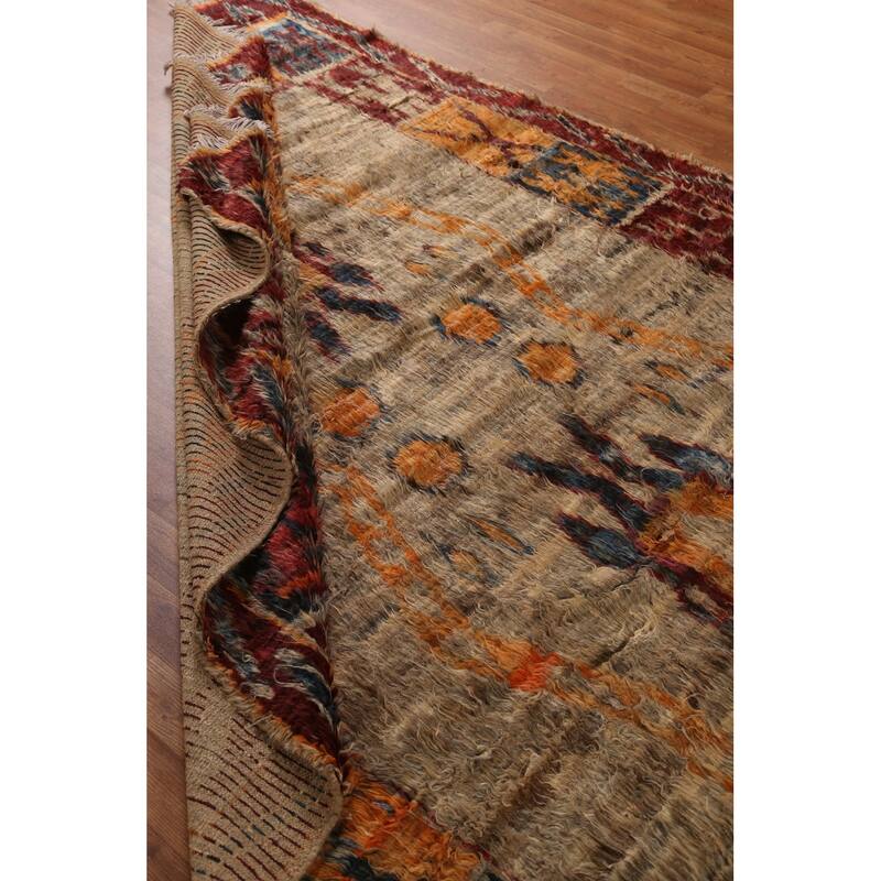Hand Knotted Oriental 100% Wool Carpet Modern Tribal Brown Moroccan Area Rug - 9' 11'' X 6' 8''