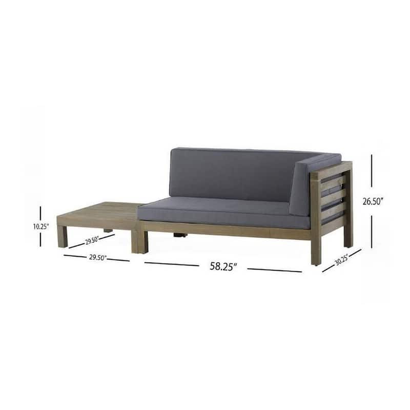 Roomfitters Right Corner Bench with Coffee Table, Outdoor Wooden Patio Sofa with Cushions for Garden or Porch