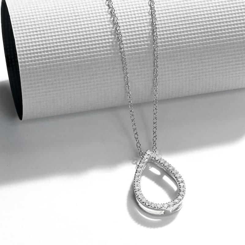 1/6ct - 1ct TDW 14K Gold Open Pear Diamond Pendant Necklace for Women