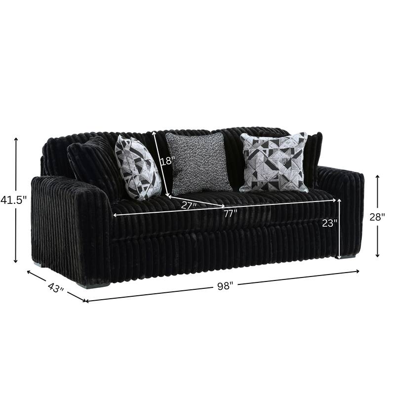 Roundhill Furniture Solenne Oversized Modern Sofa with Jumbo Corduroy Upholstery, Reversible Cushions, and Five Accent Pillows