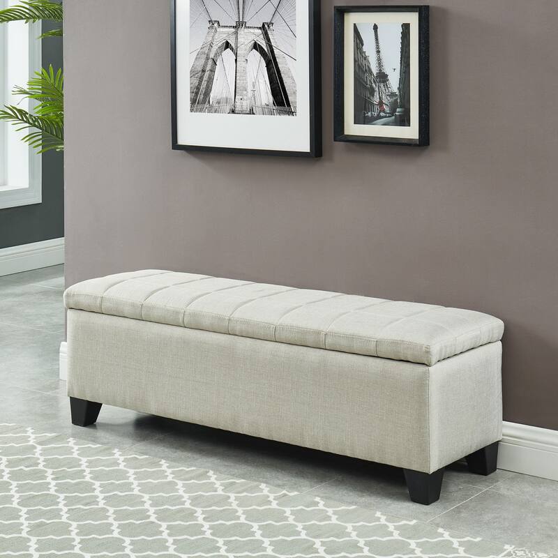 48" Beige Solid Rectangular Storage Ottoman